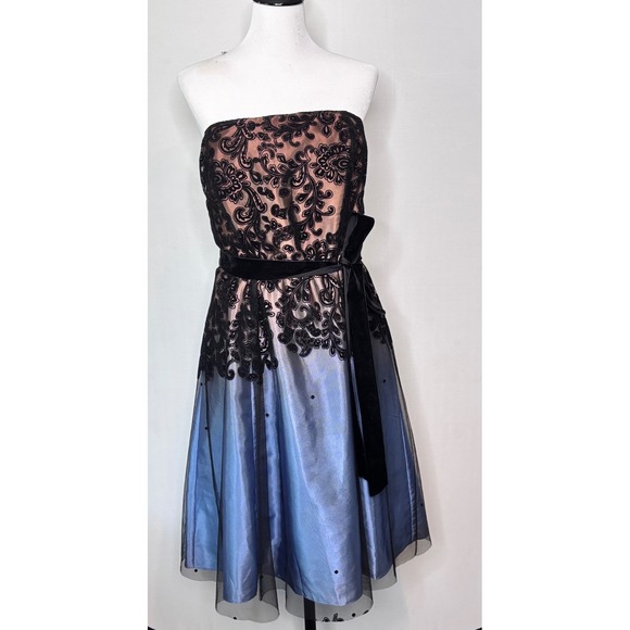 Adrianna‎ Papell Dress Womens Size 20W Black Lace Strapless Blue Evening Party - Picture 14 of 14